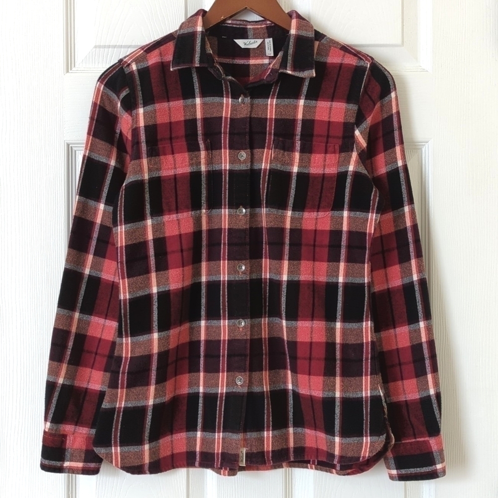 Woolrich Plaid Flannel Relaxed Fit Long Sleeve Button Down Shirt Red Burgundy S